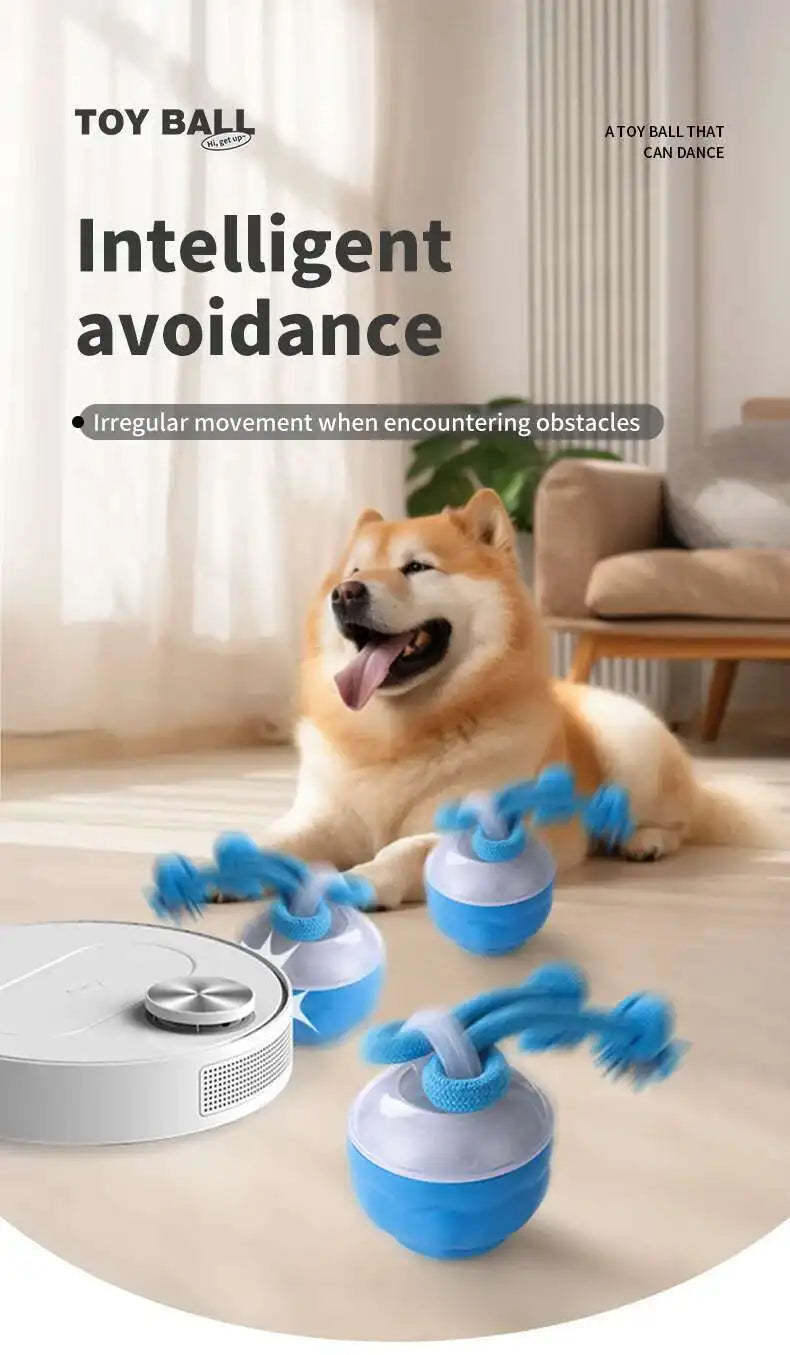 Interactive Dog Toys Smart Rolling Ball With Rope Motion Activated Automatic Moving Squeaky Dog Training Puppy Chew Toy Balls