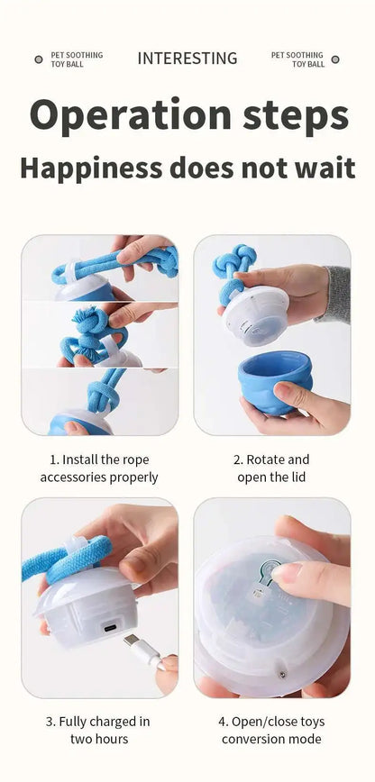 Interactive Dog Toys Smart Rolling Ball With Rope Motion Activated Automatic Moving Squeaky Dog Training Puppy Chew Toy Balls