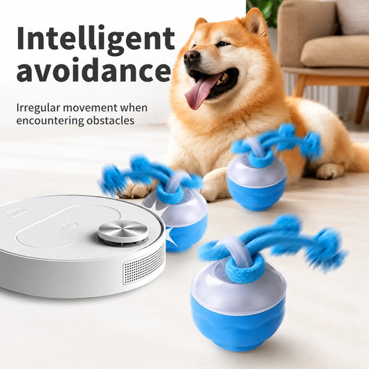 Interactive Dog Toys Smart Rolling Ball With Rope Motion Activated Automatic Moving Squeaky Dog Training Puppy Chew Toy Balls