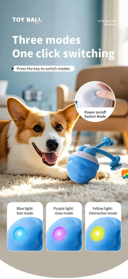 Interactive Dog Toys Smart Rolling Ball With Rope Motion Activated Automatic Moving Squeaky Dog Training Puppy Chew Toy Balls